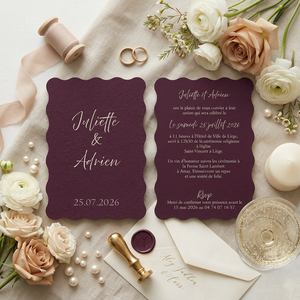 Détail de papeterie de mariage sur mesure